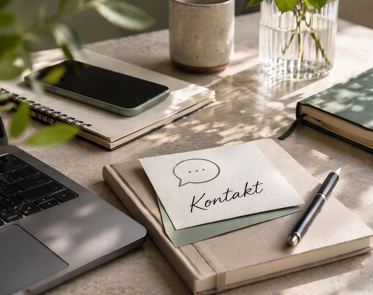Kontaktaufnahme mit Smartphone und Schreibtisch